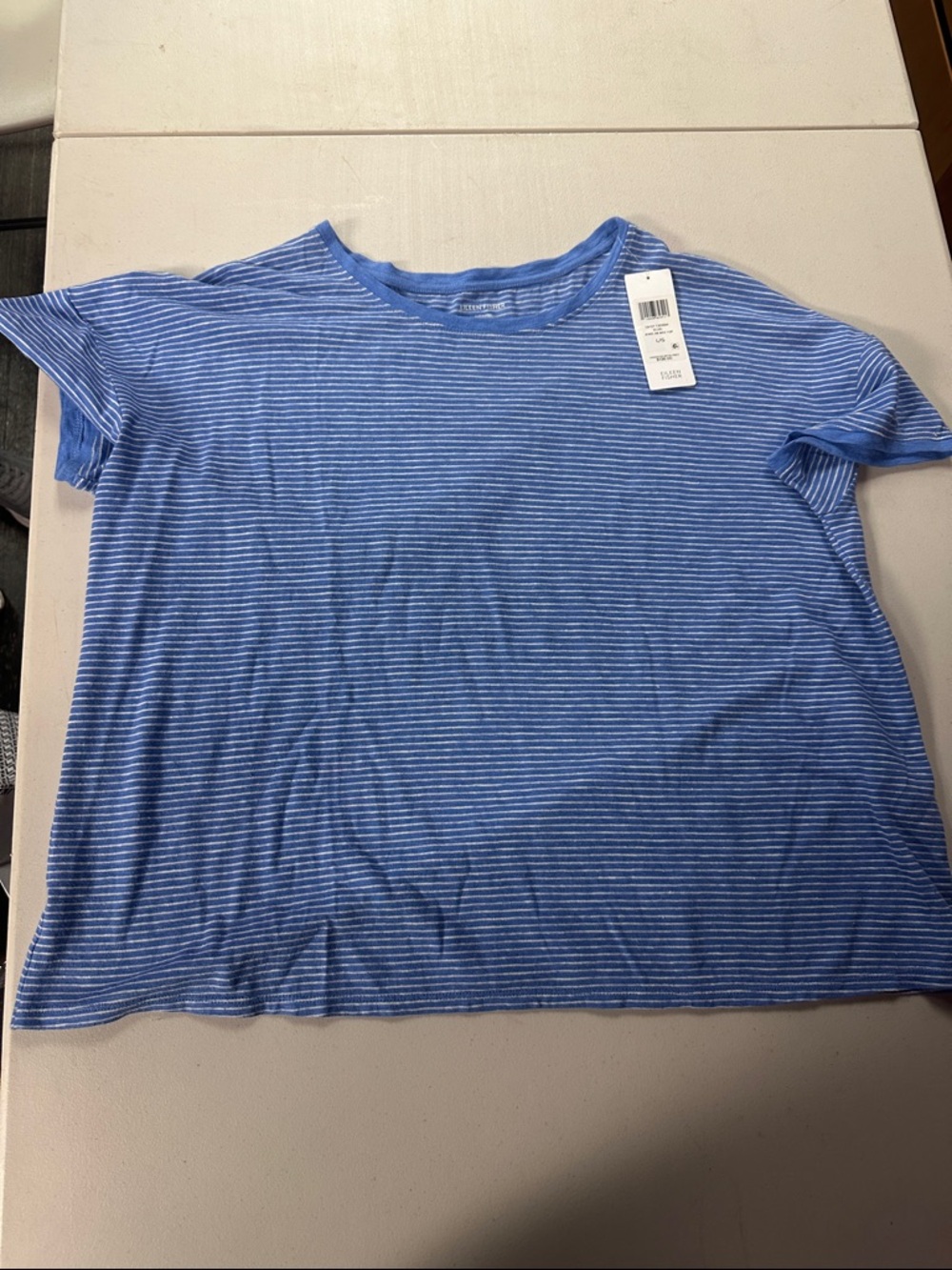 Eileen Fisher Blue and White Striped Box-Top NWT Women’s L